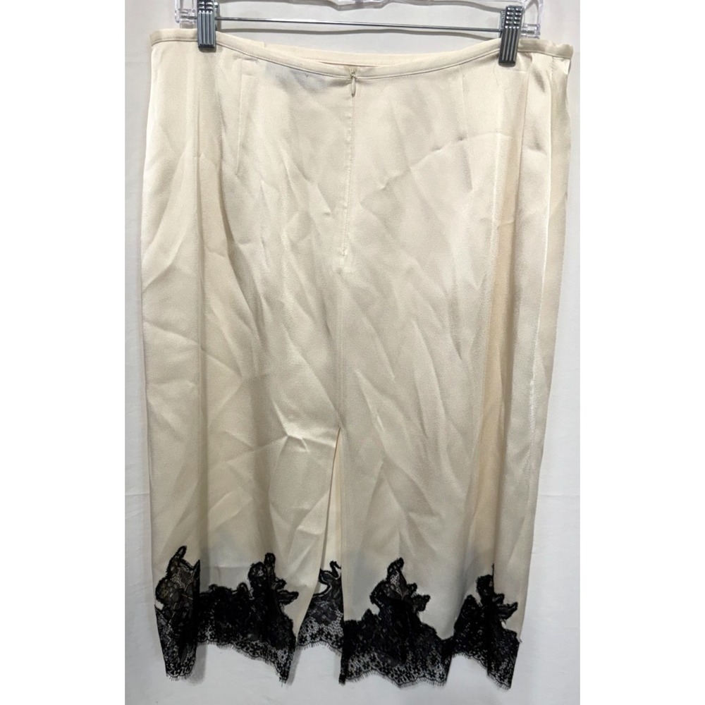 Zara New Woman Size Large Mid Rise Ivory With Black Lace Satin Midi Pencil Skirt - Picture 4 of 7